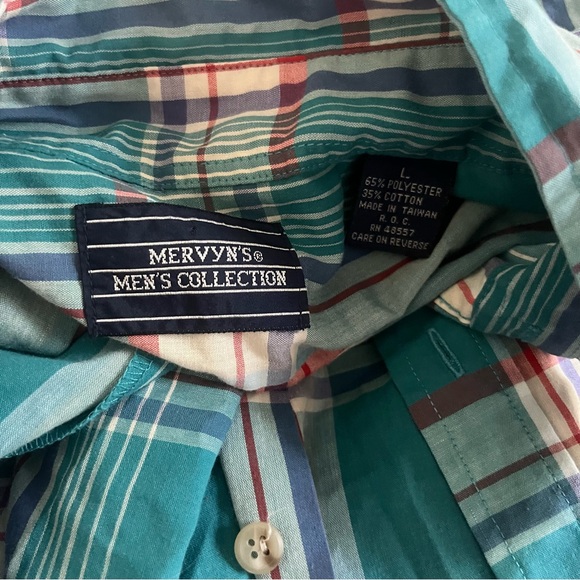 Vintage Mervyn’s Men’s Collection Plaid Button Down Classic Turquoise Red Whte L - Picture 2 of 5
